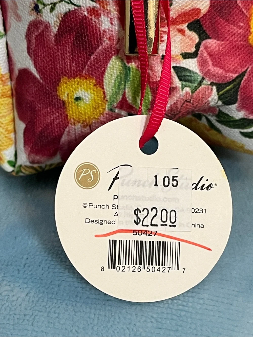 Punch Studio Colorful Floral Stripe Cosmetic Bag NWT